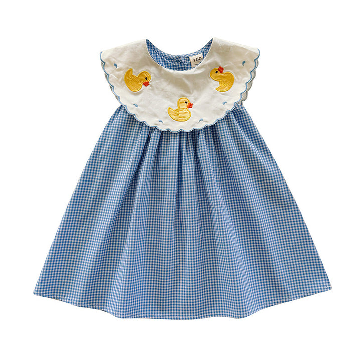 Pige Legesyg Gingham Kjole med Broderet Andemønster Stilla