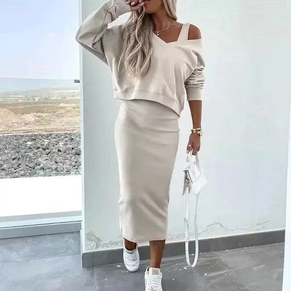 Dame Cut-Out Sweatshirt og Bleistiftrock Sæt Stilla