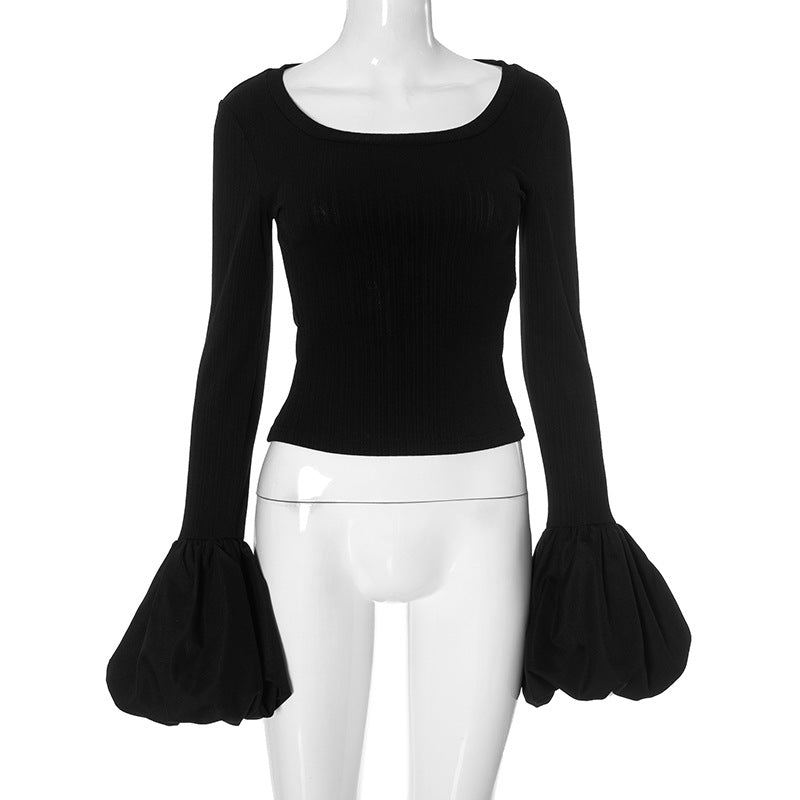 Femme Off-Shoulder Rib-Top med overdrevne ballonærmer Stilla