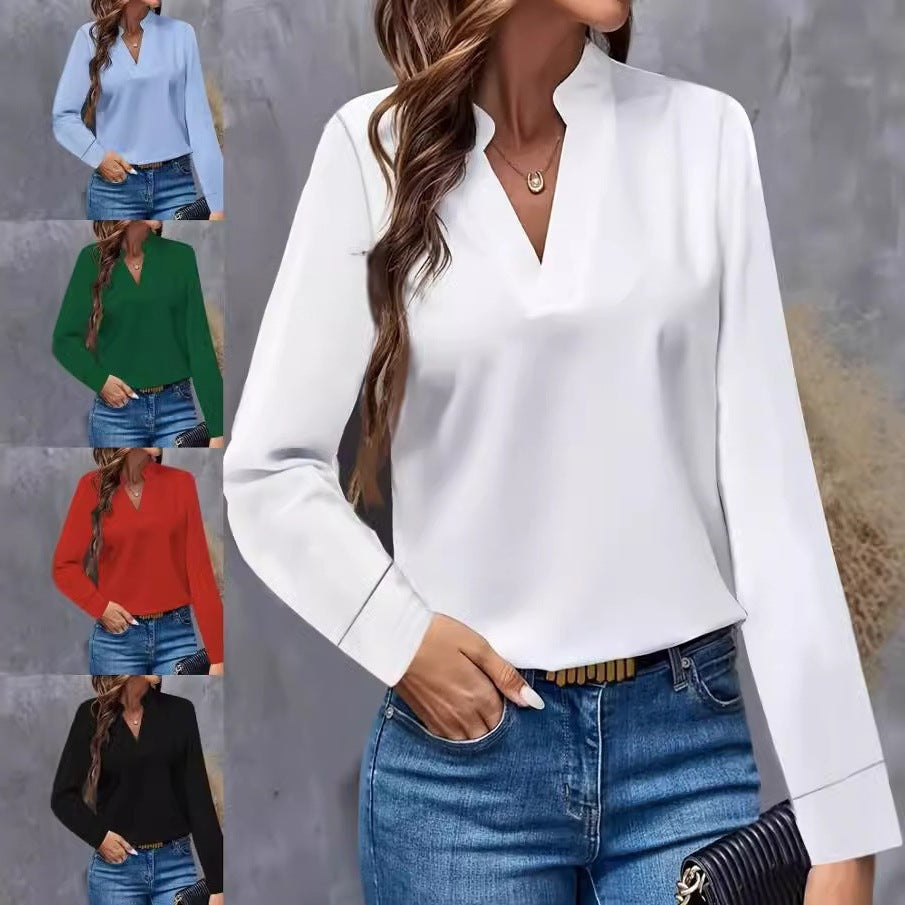 Damebluse med moderne V-halsudskæring og elegante lange ærmer Stilla