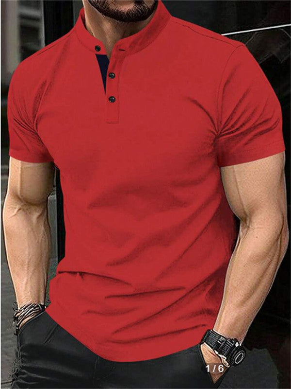 Herren poloshirt med moderne ståkrave og kontrasterende knapper Stilla