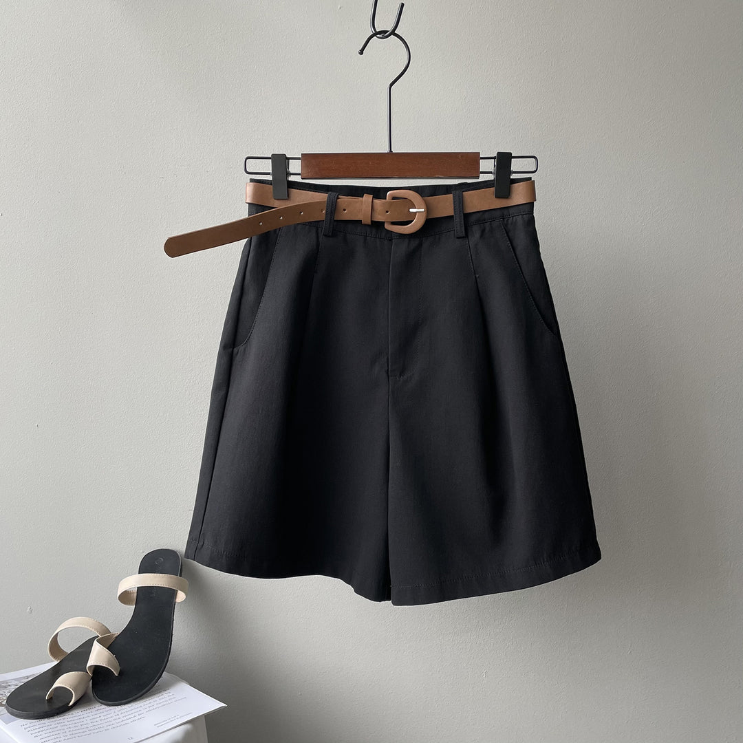 Dame High-Waisted Shorts med bælte og folder Stilla