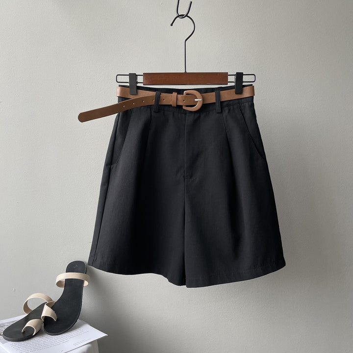 Dame High-Waisted Shorts med bælte og folder Stilla