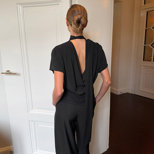 Dame Cropped top med høj mod hals krave og voluminøse ærmer Skovae