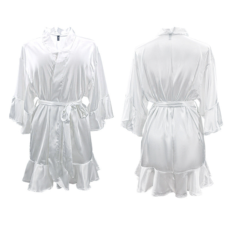 Dame Satin-Kimono-kjoler med frynseafslutninger Stilla