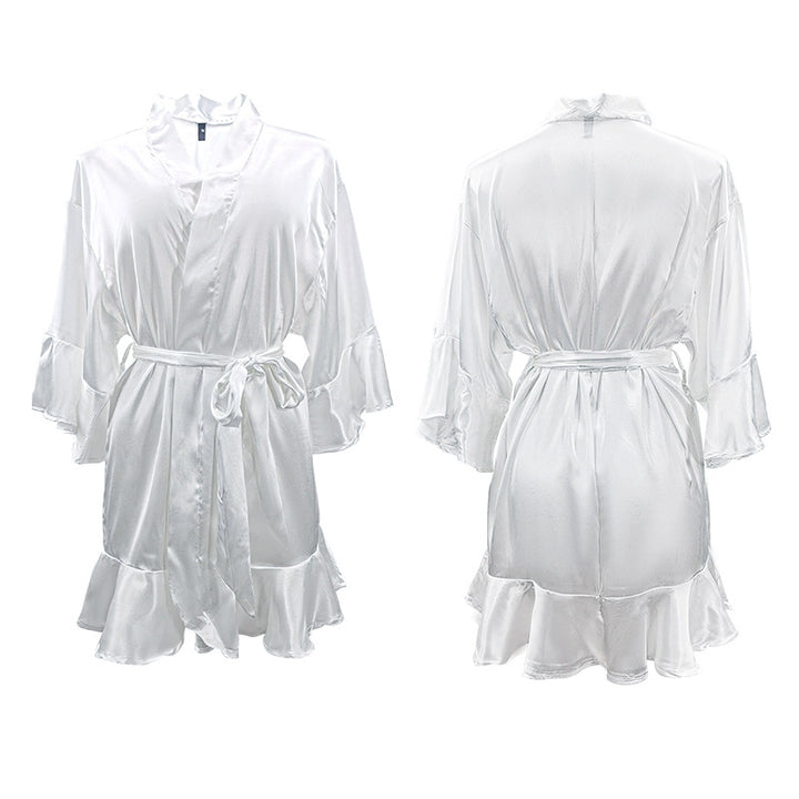 Dame Satin-Kimono-kjoler med frynseafslutninger Stilla