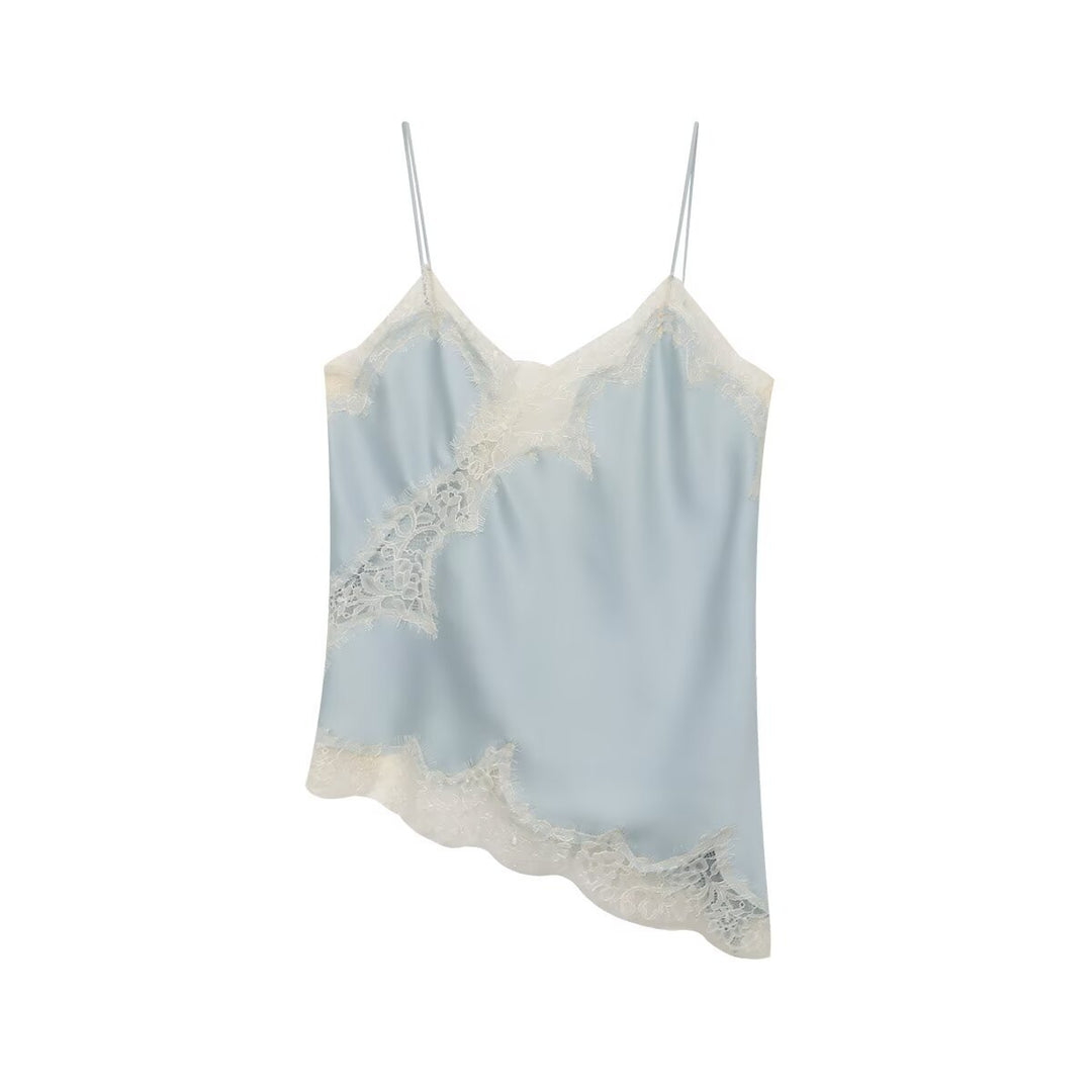 Dame-spids-camisole med asymmetrisk snit og elegante prikker Skovae