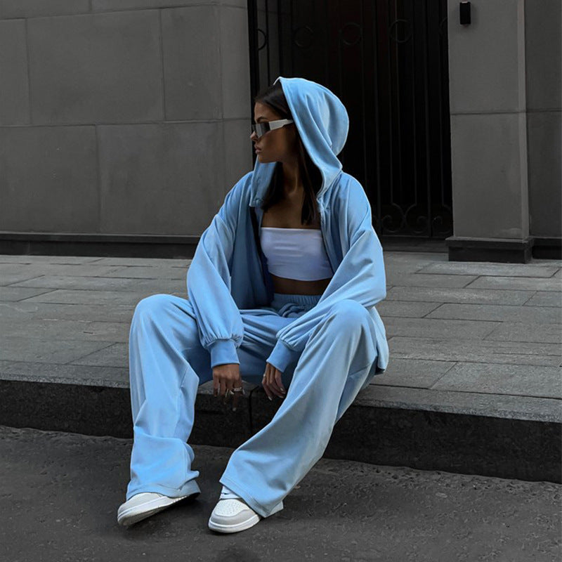 Kvinders afslappede hoodie sæt lavet af blødt fleece med høj talje Skovae
