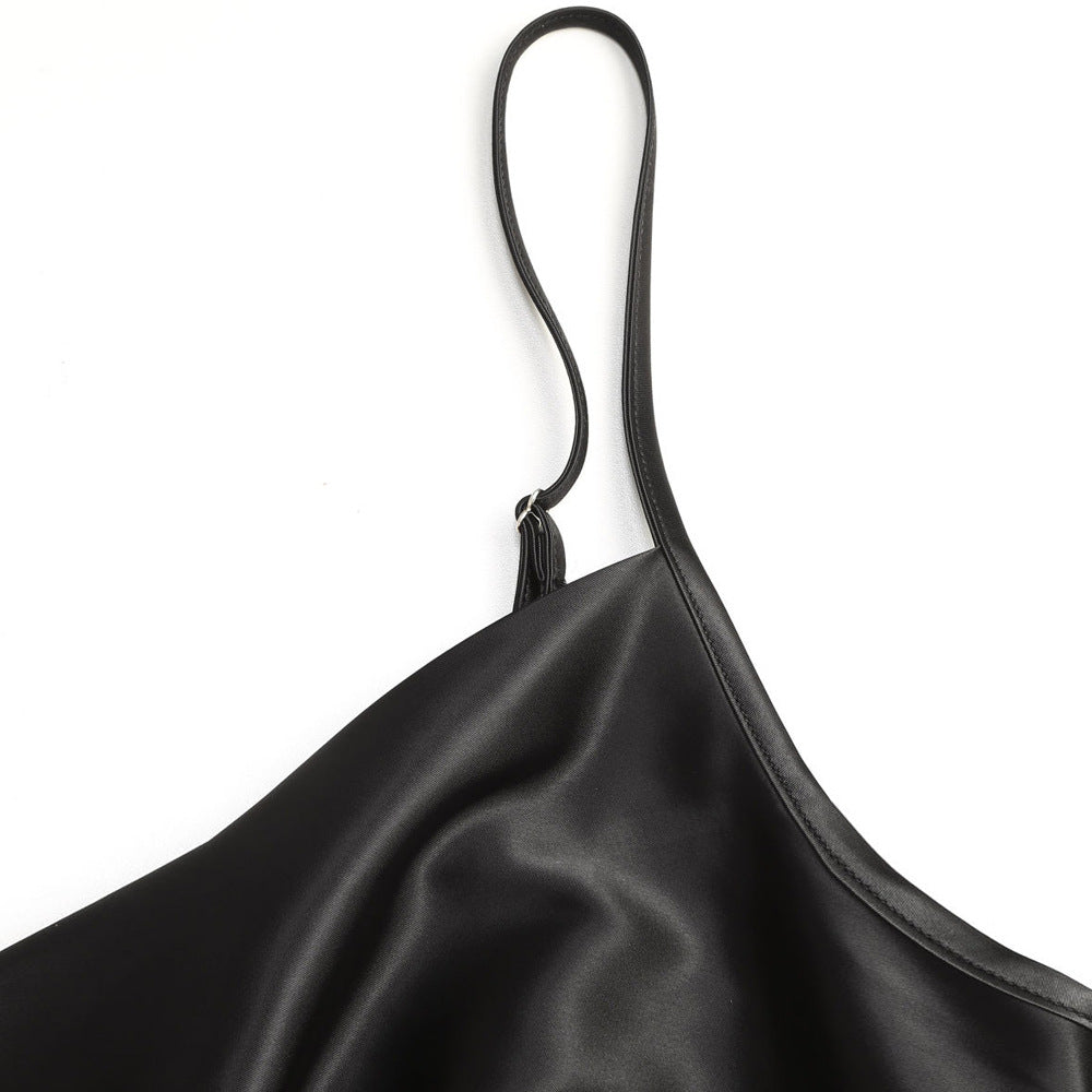 Dame elegant satin kjole med justerbare stropper og taljebånd Skovae