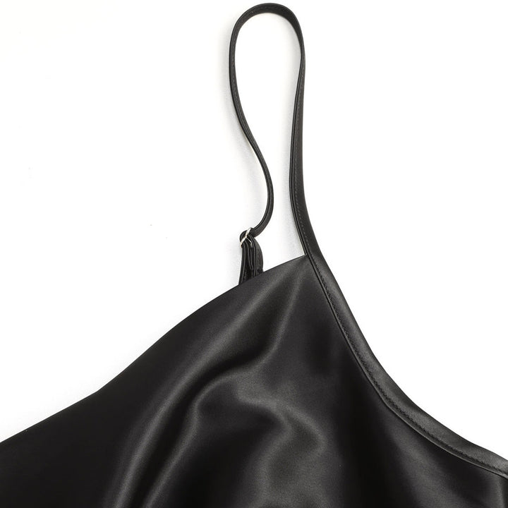 Dame elegant satin kjole med justerbare stropper og taljebånd Skovae