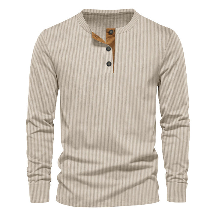 Herren nan ribbet Thermo-Henley med kontrastknapliste og ribbede manchetter Skovae