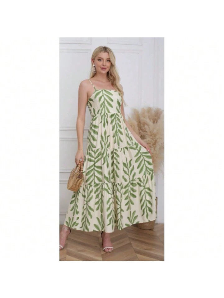 Dame lagdelt blomsterkjole maxi med justerbare spaghetti stropper Stilla