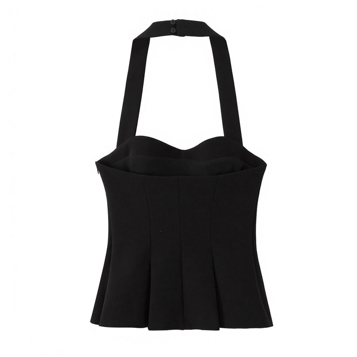 Dame smart Bustier-bluse med figursyet silhuet og dekorativ halterneck Skovae