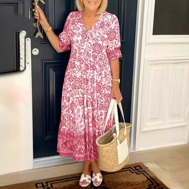 Dame Elegant Vintage Blomster Midi Kjole Stilla