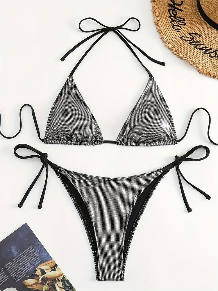 Dame triangel-bikini med glitrende netdesign Skovae