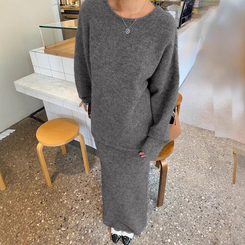 Damen eleganter, figurbetonter Midi-Rock aus hochwertiger Wollmischung Skovae