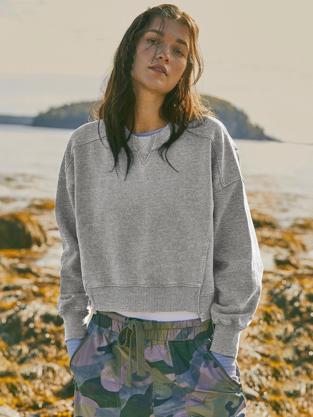 Dame afslappet sweatshirts med cropped snit og bløde manchetter Stilla