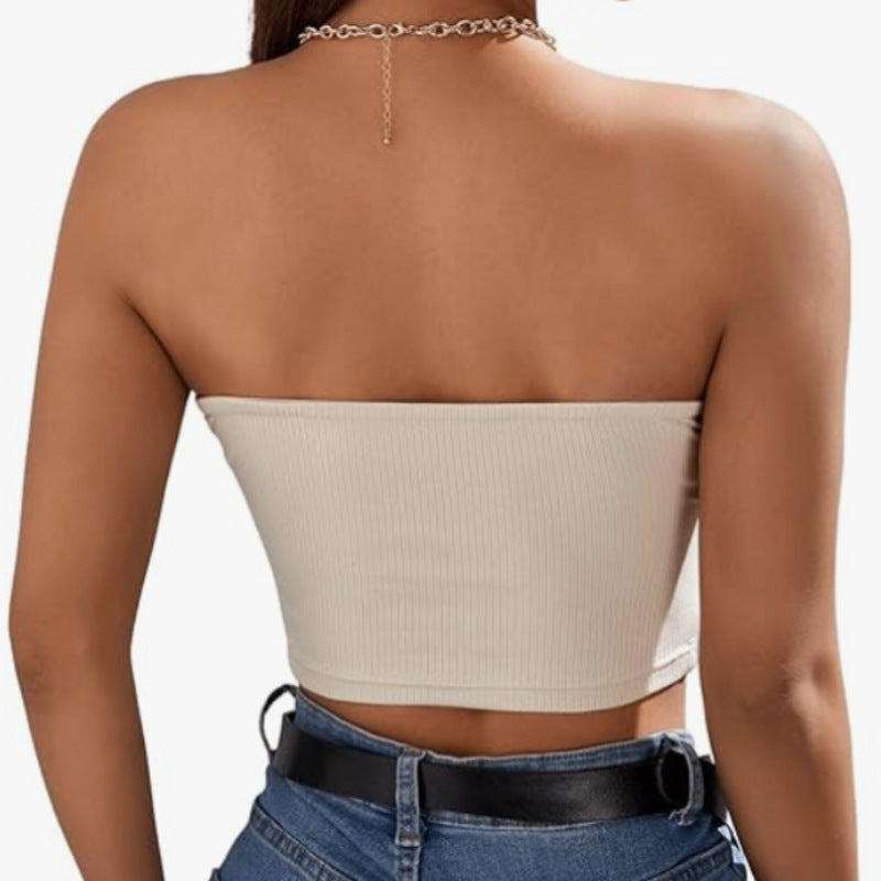 Dame Strapless Rib-Crop-Top med Dreje-Detail Stilla
