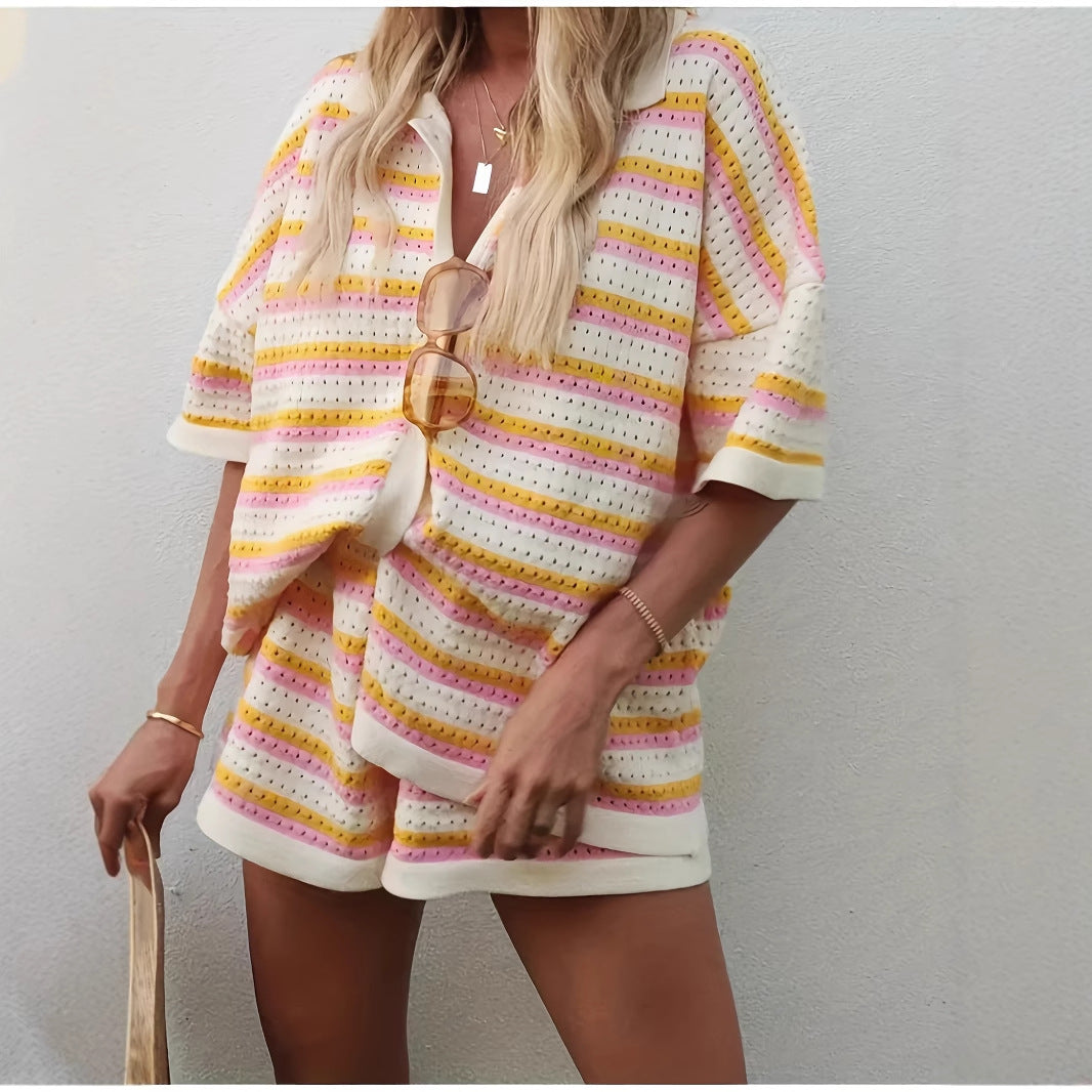 Femme Stilfuldt Stribet Strik-Loungewear-Sæt Stilla