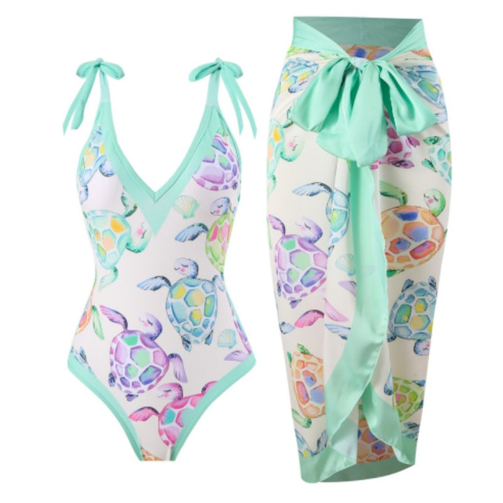Dame One-Piece Badedragt med legende skildpadde-motiv og justerbare stropper Stilla
