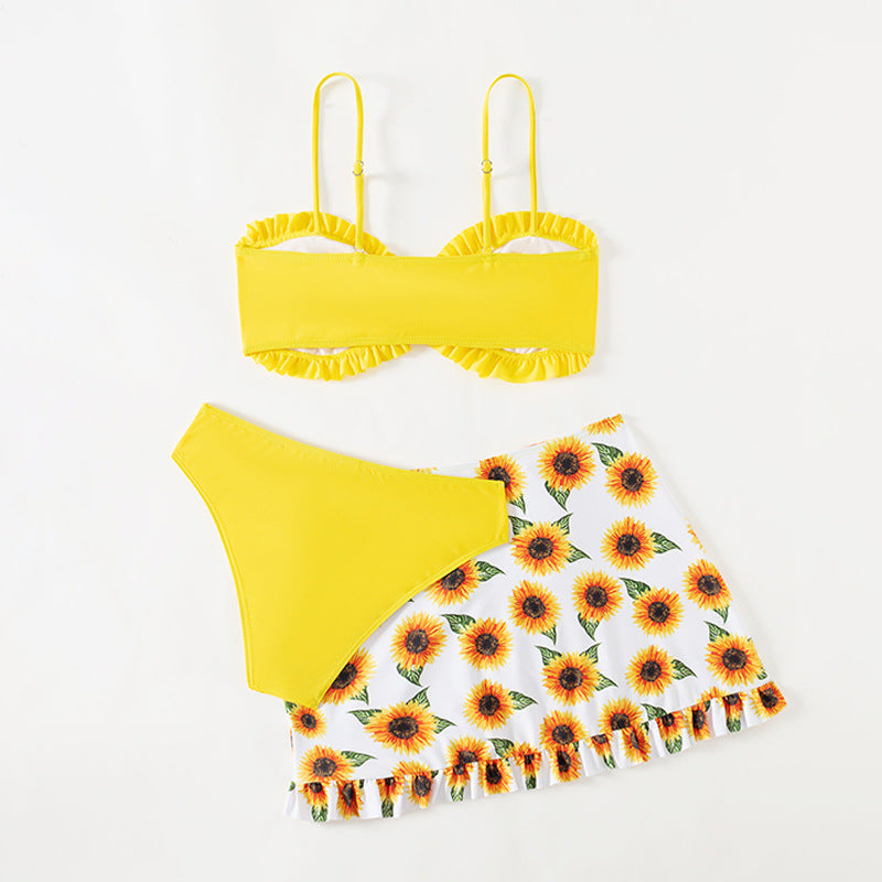 Dame Bikini-sæt med voluminøst flæse-design og muntert solsikkemønster Stilla