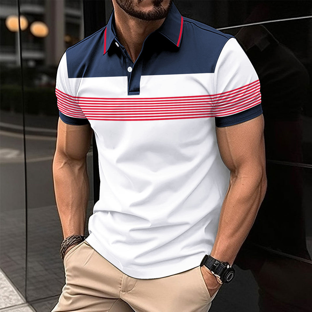 Herrer Korte Ærme Polo T-Shirt med stilfuldt Stribet Mønster og Elegante Detaljer Stilla