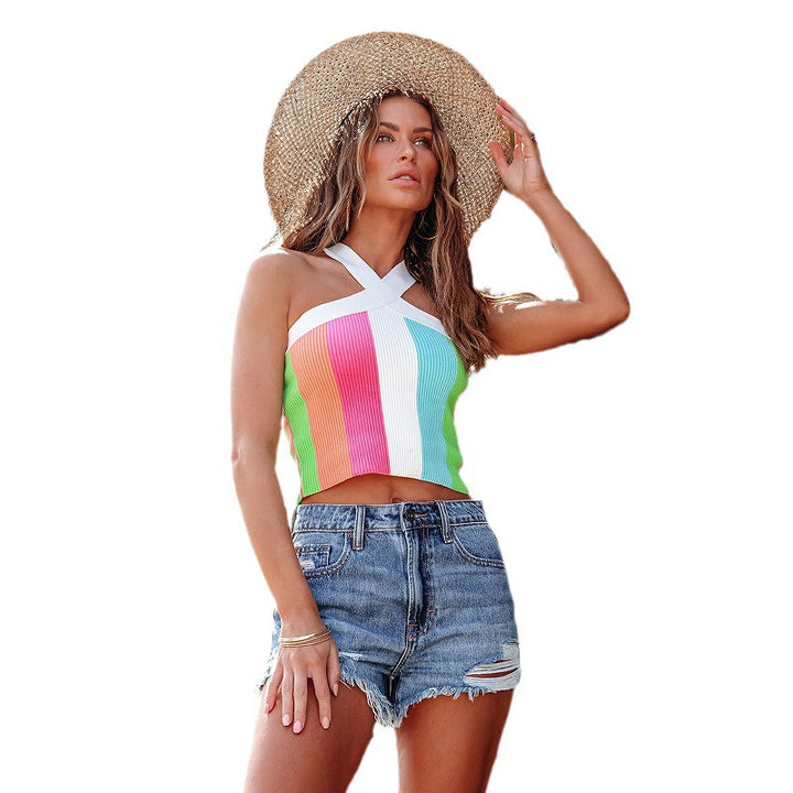 Dame Crop-Top i moderne grafikdesign med X-formet strop Stilla