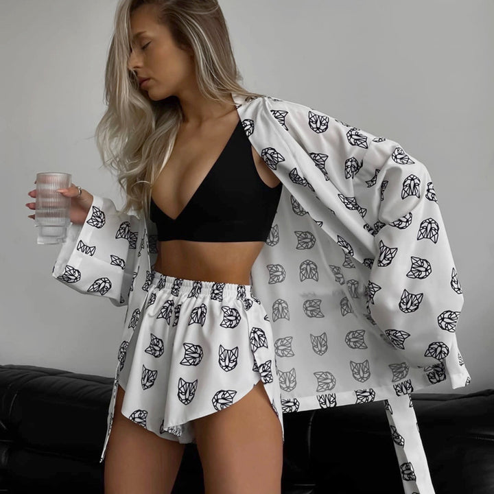 Dame Kimono-stil Morgemantel med blomstermønster Stilla