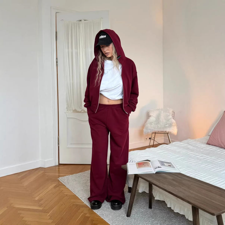 Kvindernes hyggelige zip hoodie med afslappede brede bukser Stilla