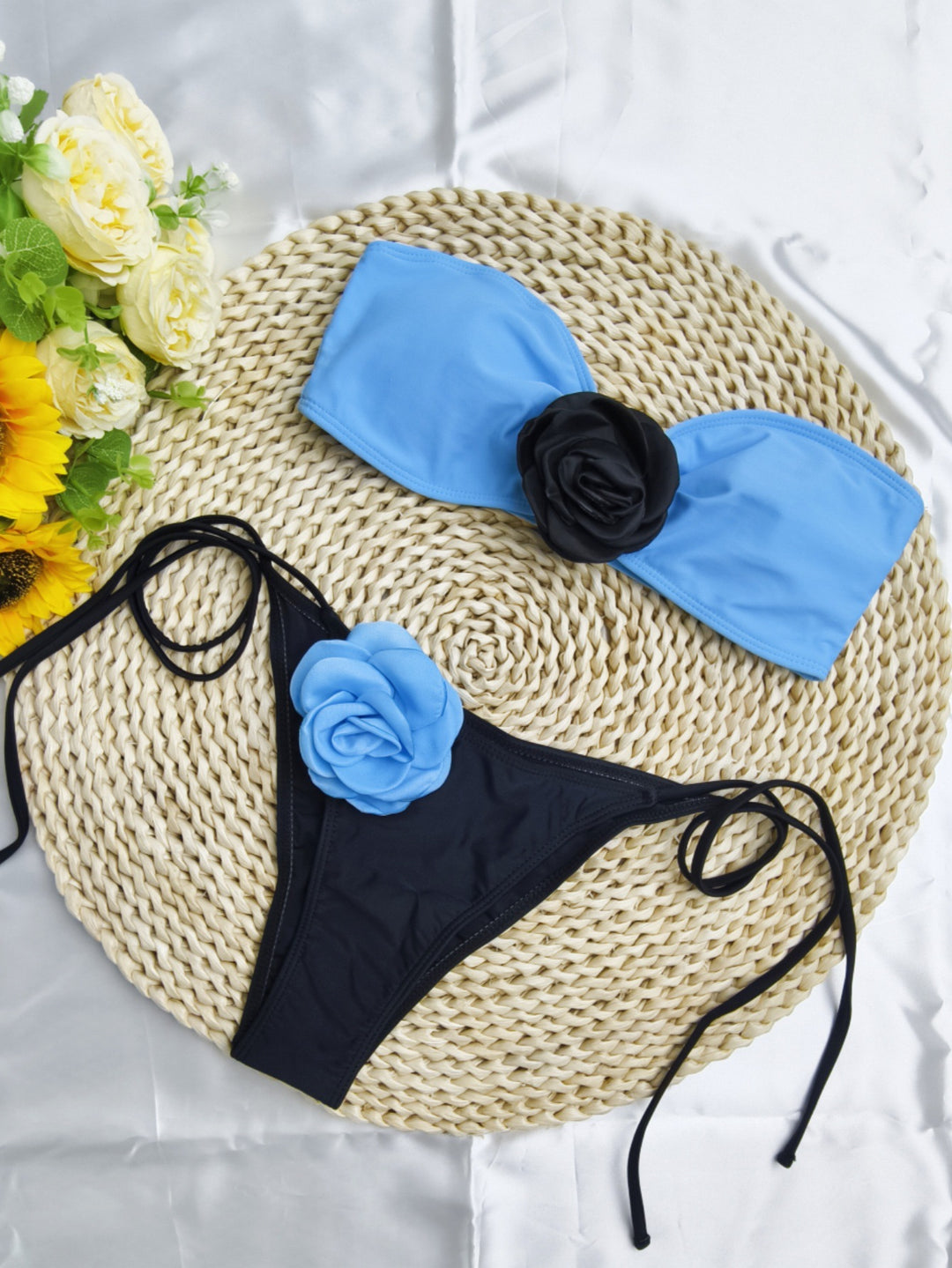Dame Floral Udsmykket Bandeau Bikini Sæt Stilla