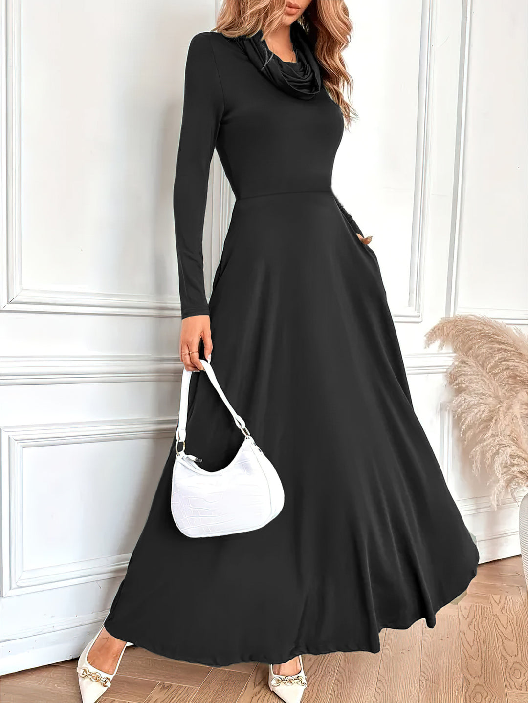 Damer Elegant Maxikjole med Cowl-Neck og lange ærmer Stilla