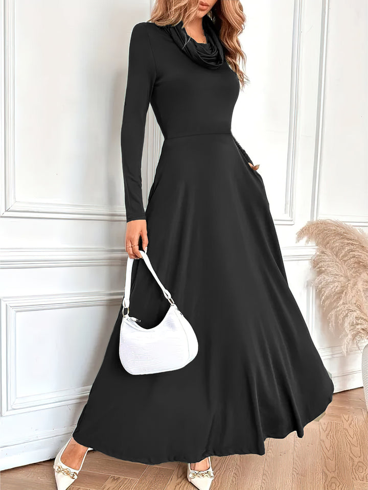Damer Elegant Maxikjole med Cowl-Neck og lange ærmer Stilla
