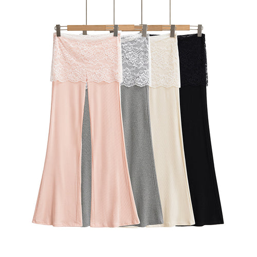 Dame elegante Flared-bukser med blonde og elastisk linning Stilla