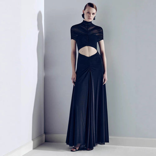Dame Elegant Cut-Out Maxikjole med højtstående design og raffinerede draperinger Skovae