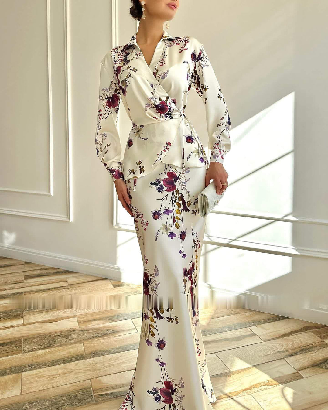 Dame Floral Print Wrapkjole Stilla