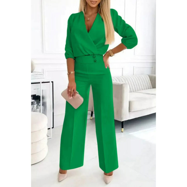 Damer elegant jumpsuit med indpaknings-overdel og bredt ben Stilla