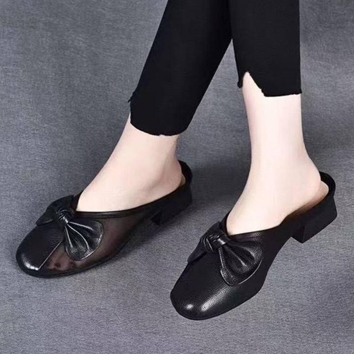 Dame elegante mules med moderigtigt sløjfedetalje og komfortabel blokhæl Stilla