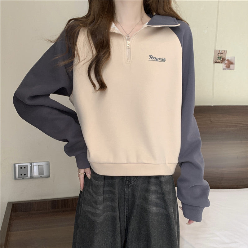 Dame Quarter-Zip Casual Sweatshirt med kontrasterende ærmer Stilla