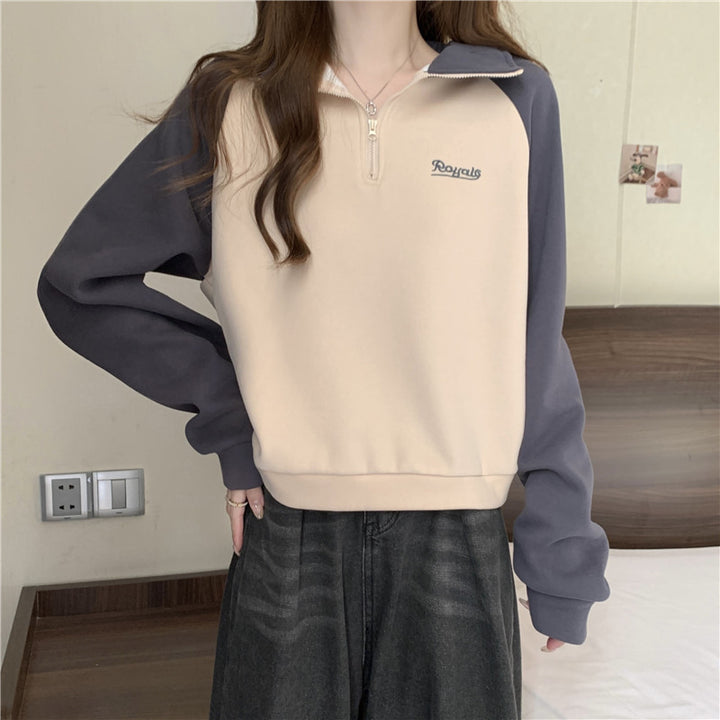 Dame Quarter-Zip Casual Sweatshirt med kontrasterende ærmer Stilla