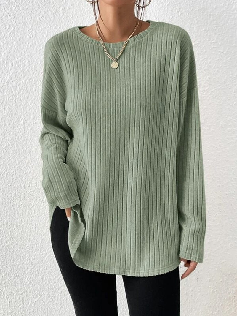 Dame strik pullover med fine rib detaljer Stilla
