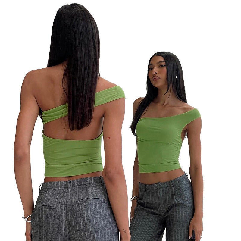 Dame trendy halterneck-top med elegant V-udskæring og figurskærende snit Skovae