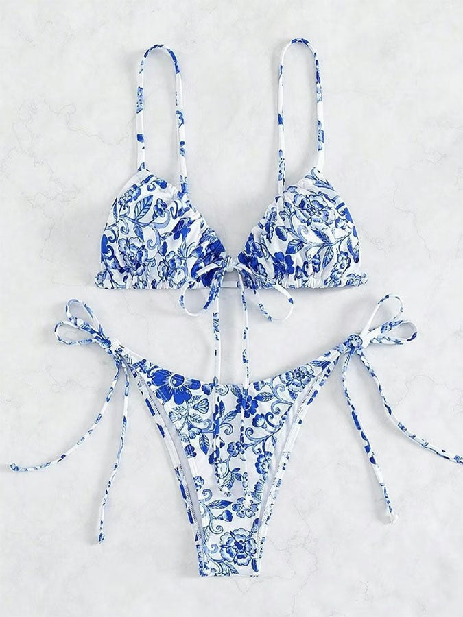 Kvinder Blomster Mønster Trekant Bikini Sæt Stilla 1750838590
