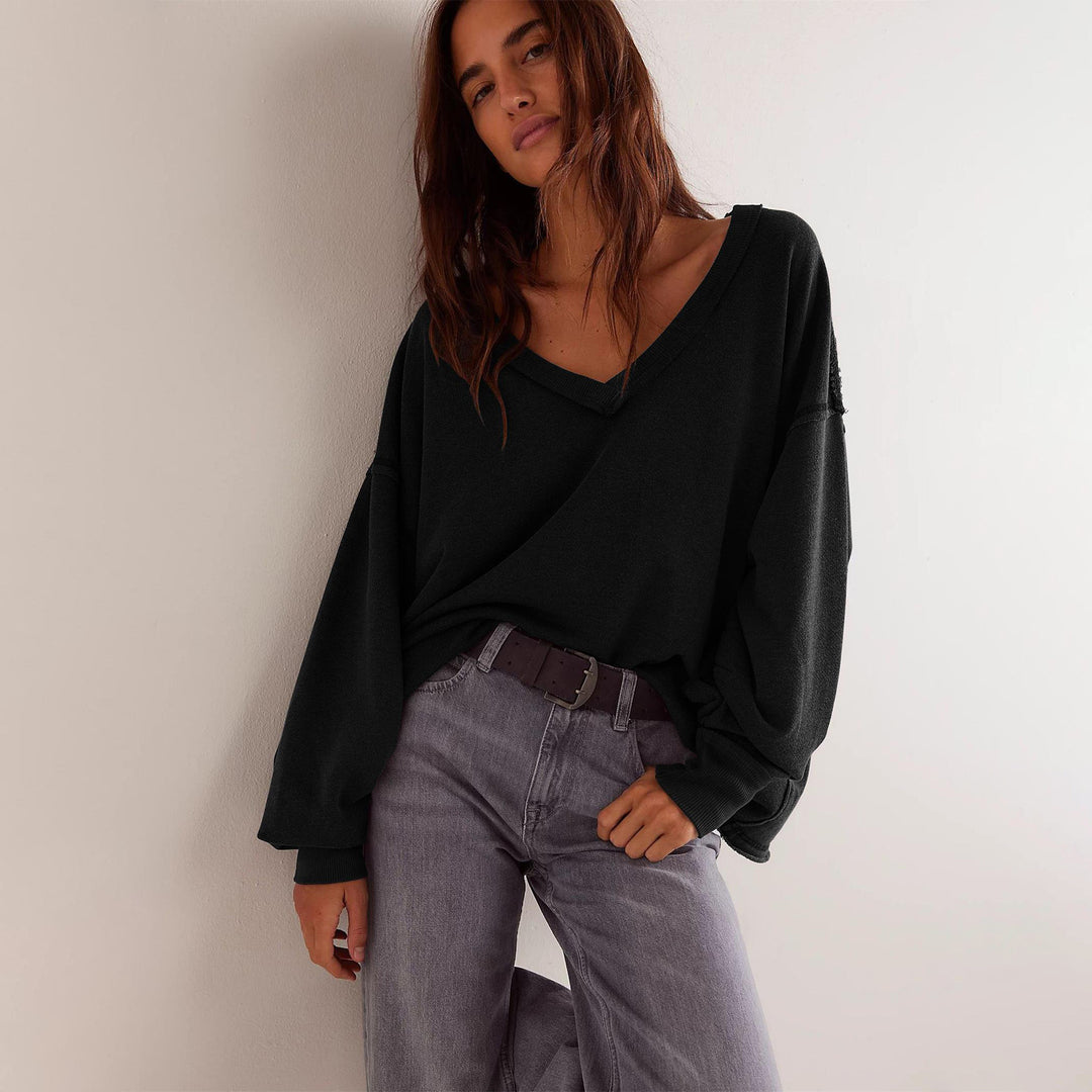 Dame Oversized Sweatshirt med dyb V-hals og afslappet snit Stilla