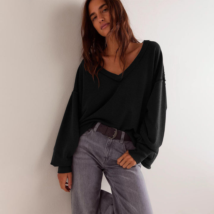 Dame Oversized Sweatshirt med dyb V-hals og afslappet snit Stilla