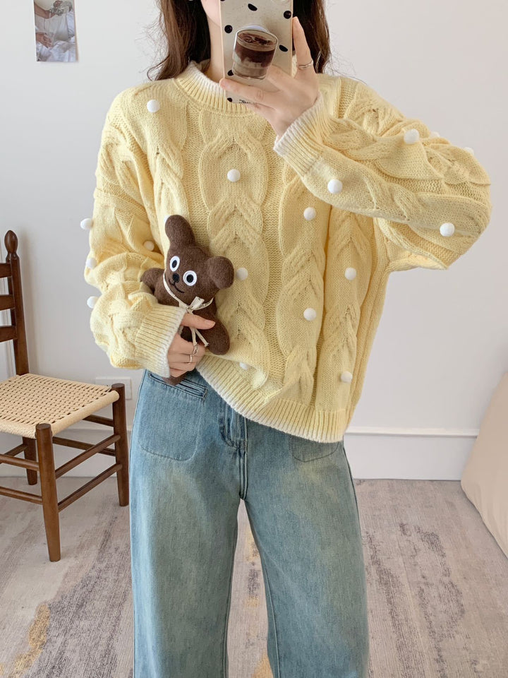 Kvinders chunky strik oversized sweater med afslappet kabelmønster og legende applikationer Stilla