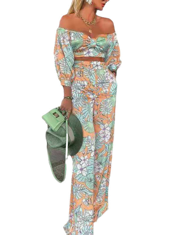 Damer Sommerligt To-delt Outfit med Off-Shoulder og floral design Stilla