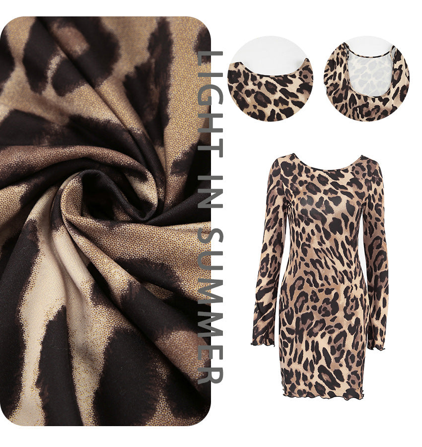 Dame Minimalistisk Vristkjole med Leopardprint og Voluminøse Ærmer Stilla