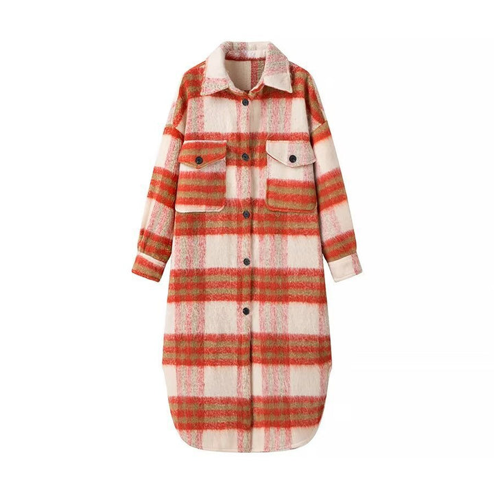 Kvinders fashionable oversized uldfrakke med ternet mønster Stilla