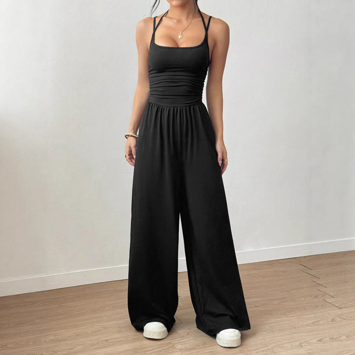 Dame luftig jumpsuit med høj talje og justerbare stropper Skovae