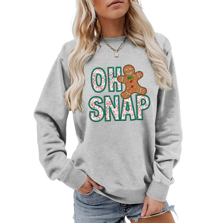 Kvinders sweatshirt med sjovt peberkagemand motiv og glitrende bogstaver Stilla